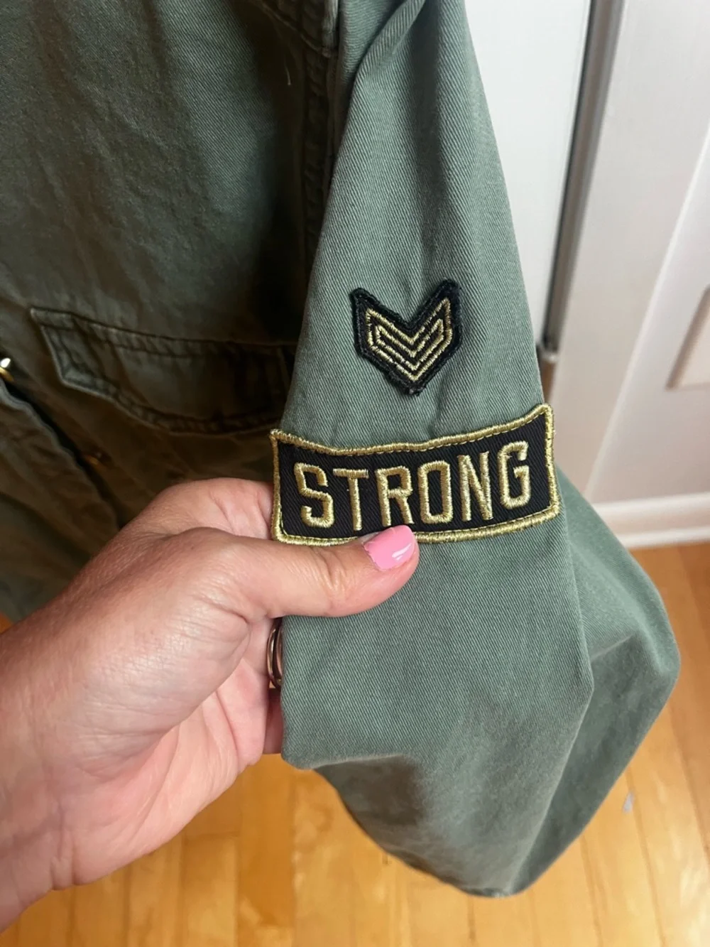 Justice Olive Green Utility Jacket with Sequin Patches